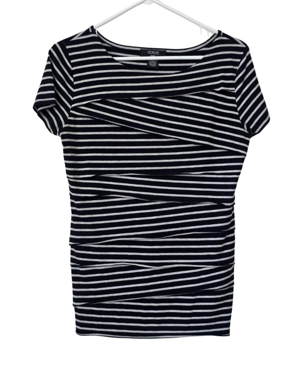 Verve Ami Women's Blue & Grey Striped Short Sleeve Shirt Size Medium